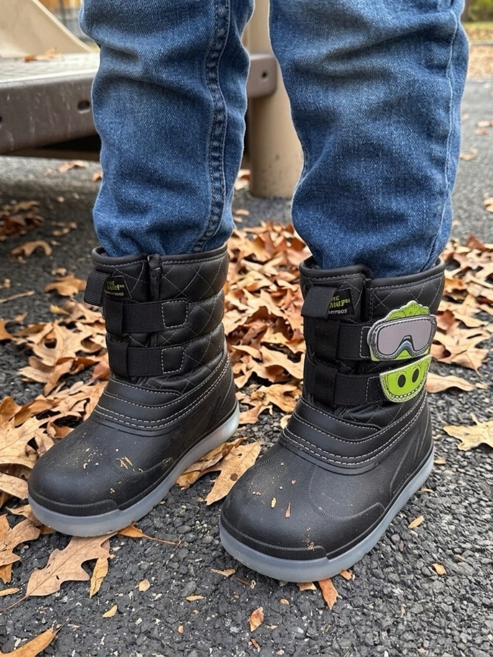 Western Chief Black Kids Snow Boots with Green Accent size 12